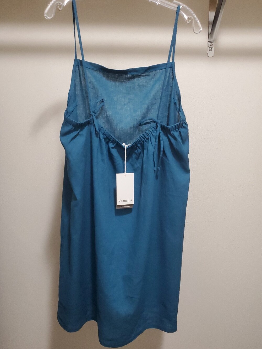 New Vitamin A Teal Spaghetti-Strap Swim Suit Cover Up Mini Dress Women's Size XL - Picture 4 of 7